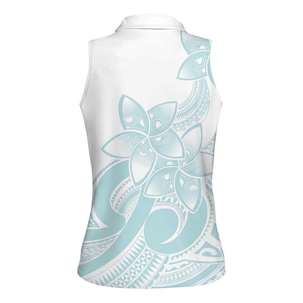 Polynesian Tribal Plumeria Lotu Tamaiti Women Sleeveless Polo Shirt Pastel Cyan - Polynesian Pride