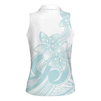 Polynesian Tribal Plumeria Lotu Tamaiti Women Sleeveless Polo Shirt Pastel Cyan - Polynesian Pride