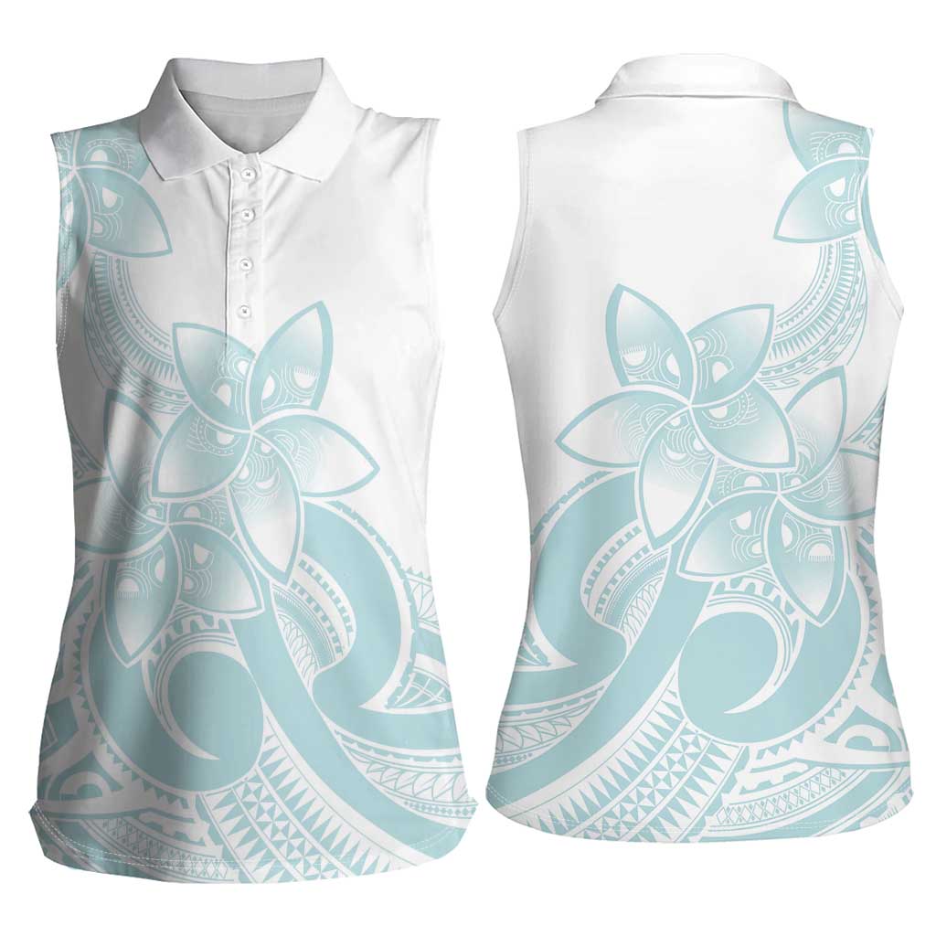 Polynesian Tribal Plumeria Lotu Tamaiti Women Sleeveless Polo Shirt Pastel Cyan - Polynesian Pride