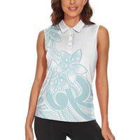 Polynesian Tribal Plumeria Lotu Tamaiti Women Sleeveless Polo Shirt Pastel Cyan - Polynesian Pride