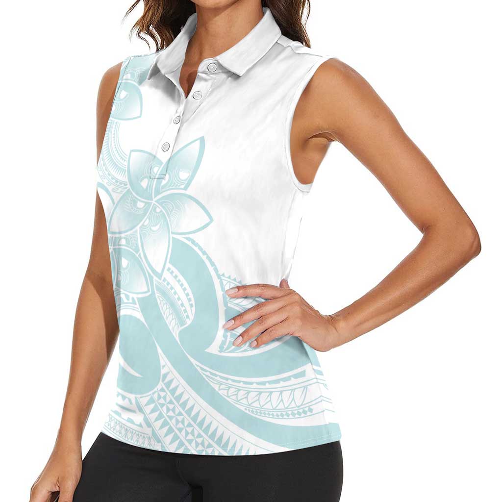 Polynesian Tribal Plumeria Lotu Tamaiti Women Sleeveless Polo Shirt Pastel Cyan - Polynesian Pride