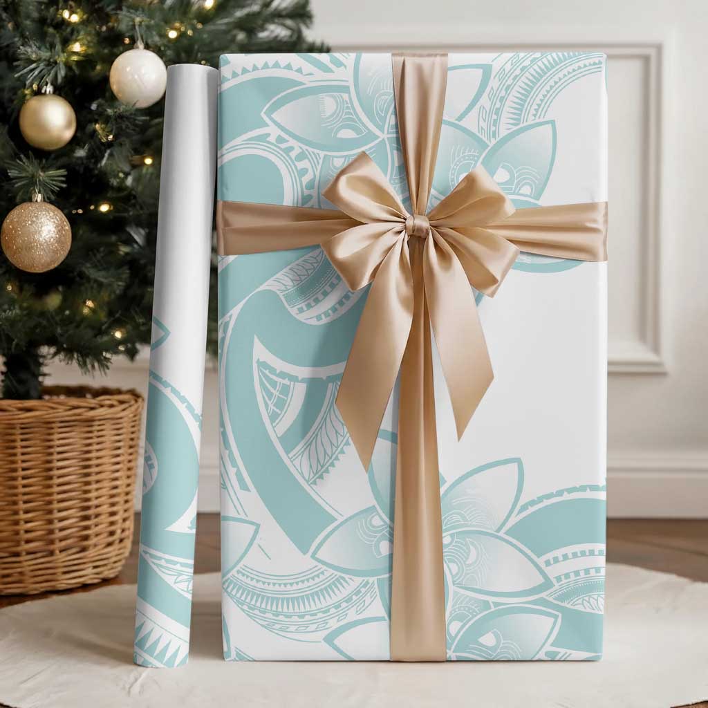 Polynesian Tribal Plumeria Lotu Tamaiti Wrapping Paper Pastel Cyan - Polynesian Pride