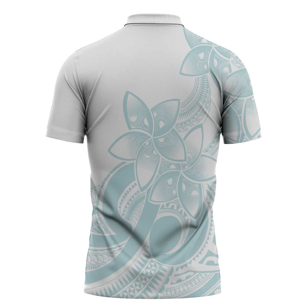 Polynesian Tribal Plumeria Lotu Tamaiti Zipper Polo Shirt Pastel Cyan - Polynesian Pride