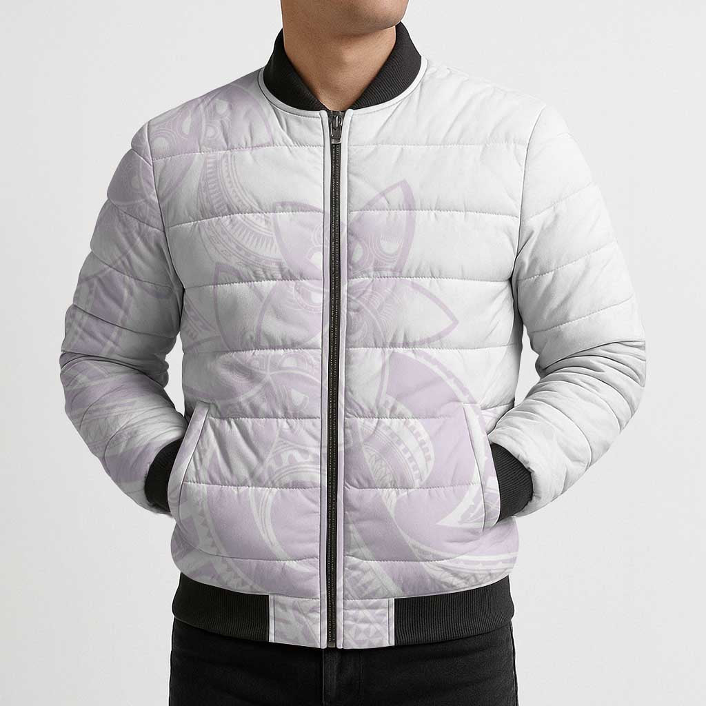 Polynesian Tribal Plumeria Lotu Tamaiti Bomber Puffer Jacket Pastel Mauve - Polynesian Pride