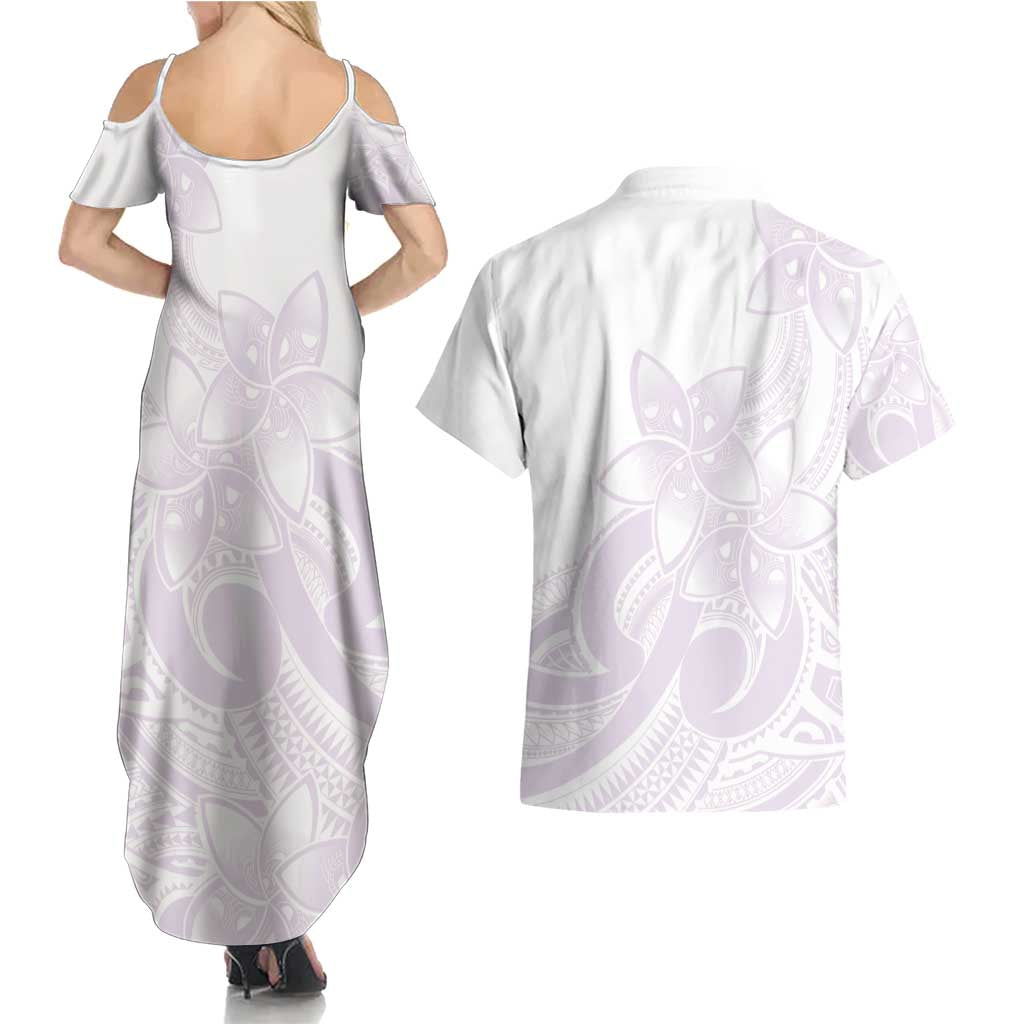 Polynesian Tribal Plumeria Lotu Tamaiti Couples Matching Summer Maxi Dress and Hawaiian Shirt Pastel Mauve - Polynesian Pride