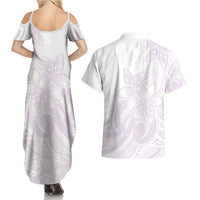 Polynesian Tribal Plumeria Lotu Tamaiti Couples Matching Summer Maxi Dress and Hawaiian Shirt Pastel Mauve - Polynesian Pride