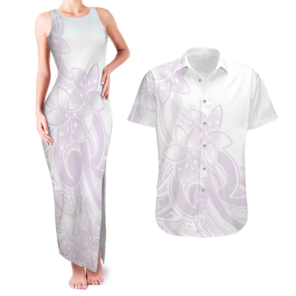Polynesian Tribal Plumeria Lotu Tamaiti Couples Matching Tank Maxi Dress and Hawaiian Shirt Pastel Mauve - Polynesian Pride
