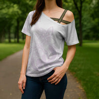 Polynesian Tribal Plumeria Lotu Tamaiti Cross Shoulder Shirt Pastel Mauve - Polynesian Pride