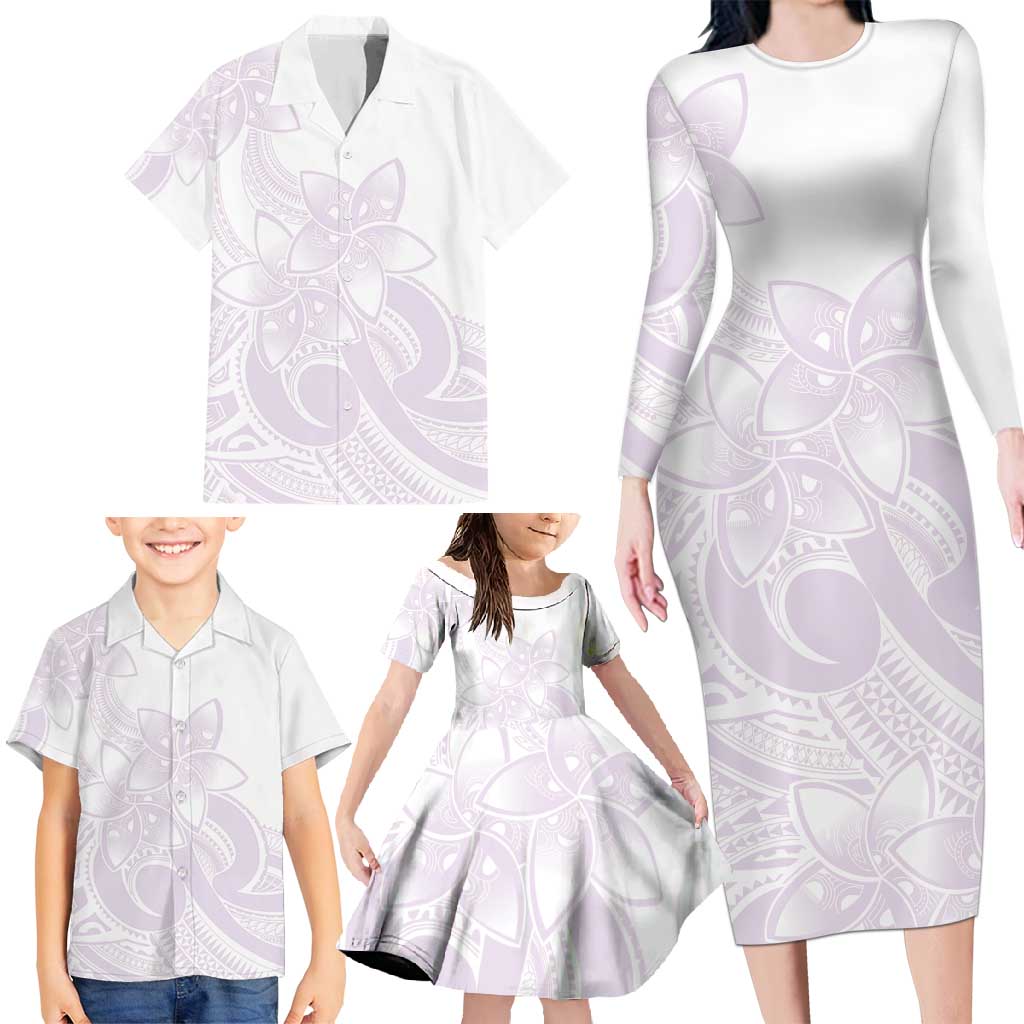 Polynesian Tribal Plumeria Lotu Tamaiti Family Matching Long Sleeve Bodycon Dress and Hawaiian Shirt Pastel Mauve - Polynesian Pride