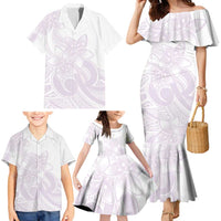 Polynesian Tribal Plumeria Lotu Tamaiti Family Matching Mermaid Dress and Hawaiian Shirt Pastel Mauve - Polynesian Pride