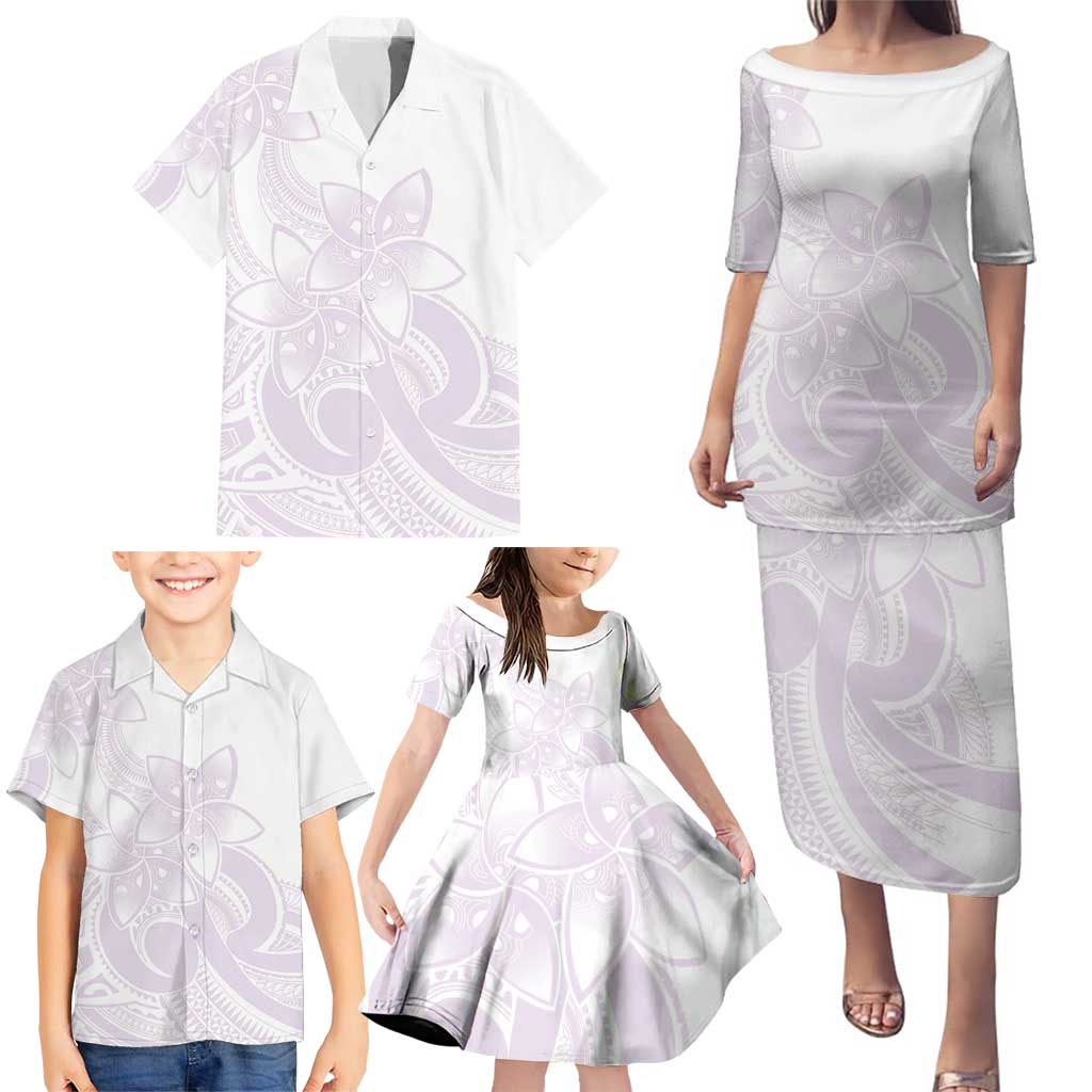 Polynesian Tribal Plumeria Lotu Tamaiti Family Matching Puletasi and Hawaiian Shirt Pastel Mauve - Polynesian Pride