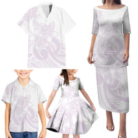 Polynesian Tribal Plumeria Lotu Tamaiti Family Matching Puletasi and Hawaiian Shirt Pastel Mauve - Polynesian Pride