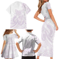 Polynesian Tribal Plumeria Lotu Tamaiti Family Matching Short Sleeve Bodycon Dress and Hawaiian Shirt Pastel Mauve - Polynesian Pride