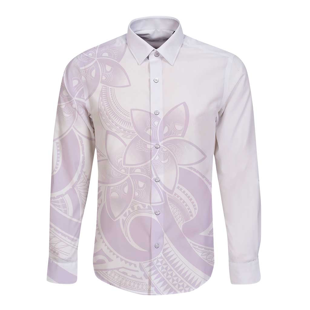 Polynesian Tribal Plumeria Lotu Tamaiti Long Sleeve Button Shirt Pastel Mauve - Polynesian Pride