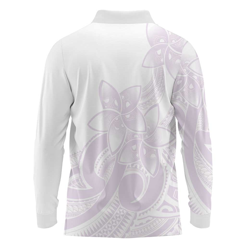 Polynesian Tribal Plumeria Lotu Tamaiti Long Sleeve Polo Shirt Pastel Mauve - Polynesian Pride
