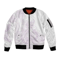 Polynesian Tribal Plumeria Lotu Tamaiti Sleeve Zip Bomber Jacket Pastel Mauve - Polynesian Pride
