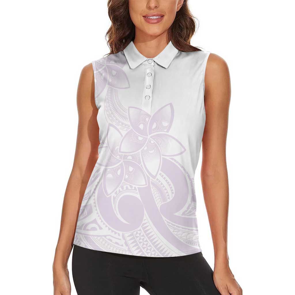 Polynesian Tribal Plumeria Lotu Tamaiti Women Sleeveless Polo Shirt Pastel Mauve - Polynesian Pride