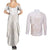 Polynesian Tribal Plumeria Lotu Tamaiti Couples Matching Summer Maxi Dress and Long Sleeve Button Shirt Pastel Nude - Polynesian Pride