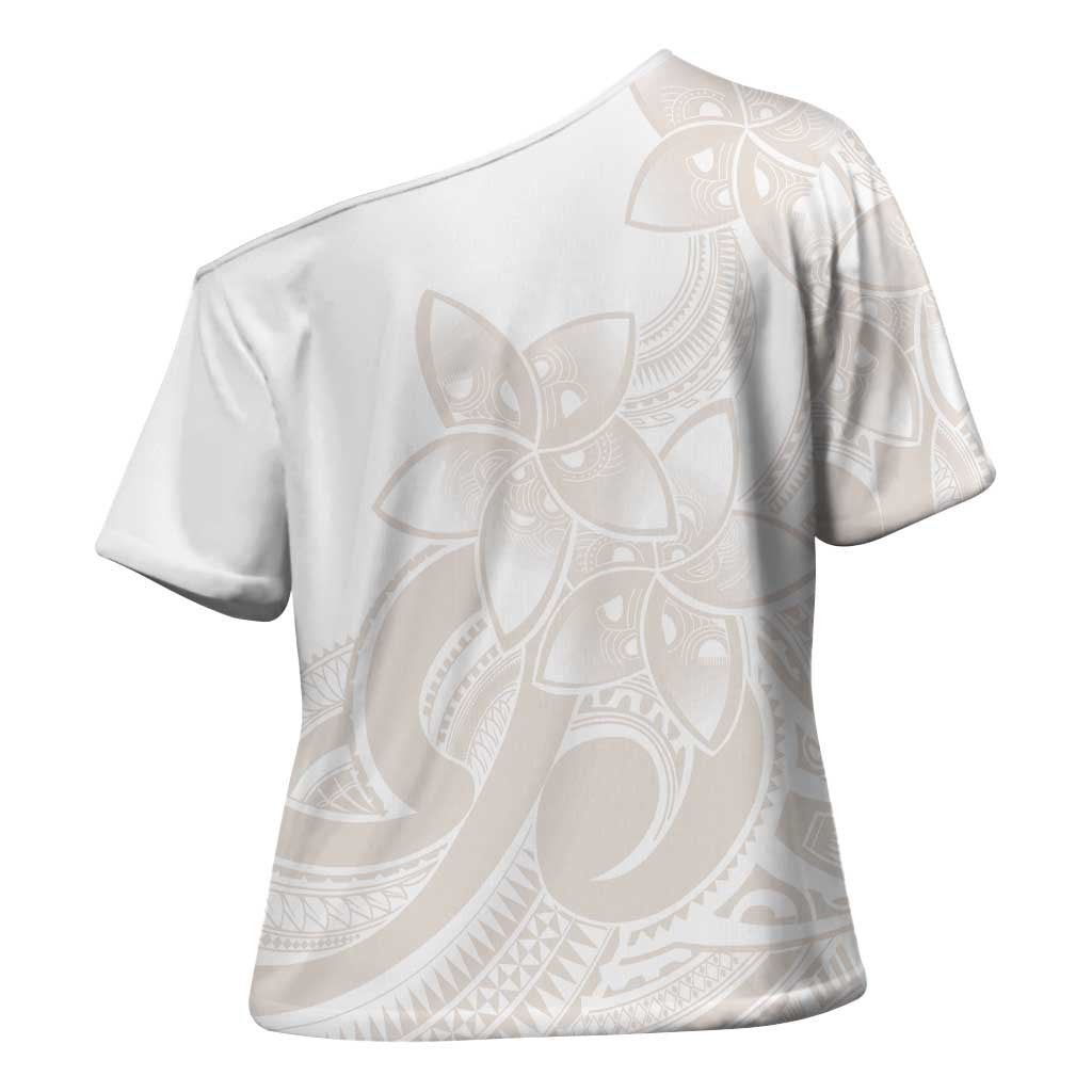 Polynesian Tribal Plumeria Lotu Tamaiti Cross Shoulder Shirt Pastel Nude - Polynesian Pride