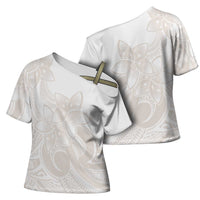Polynesian Tribal Plumeria Lotu Tamaiti Cross Shoulder Shirt Pastel Nude - Polynesian Pride