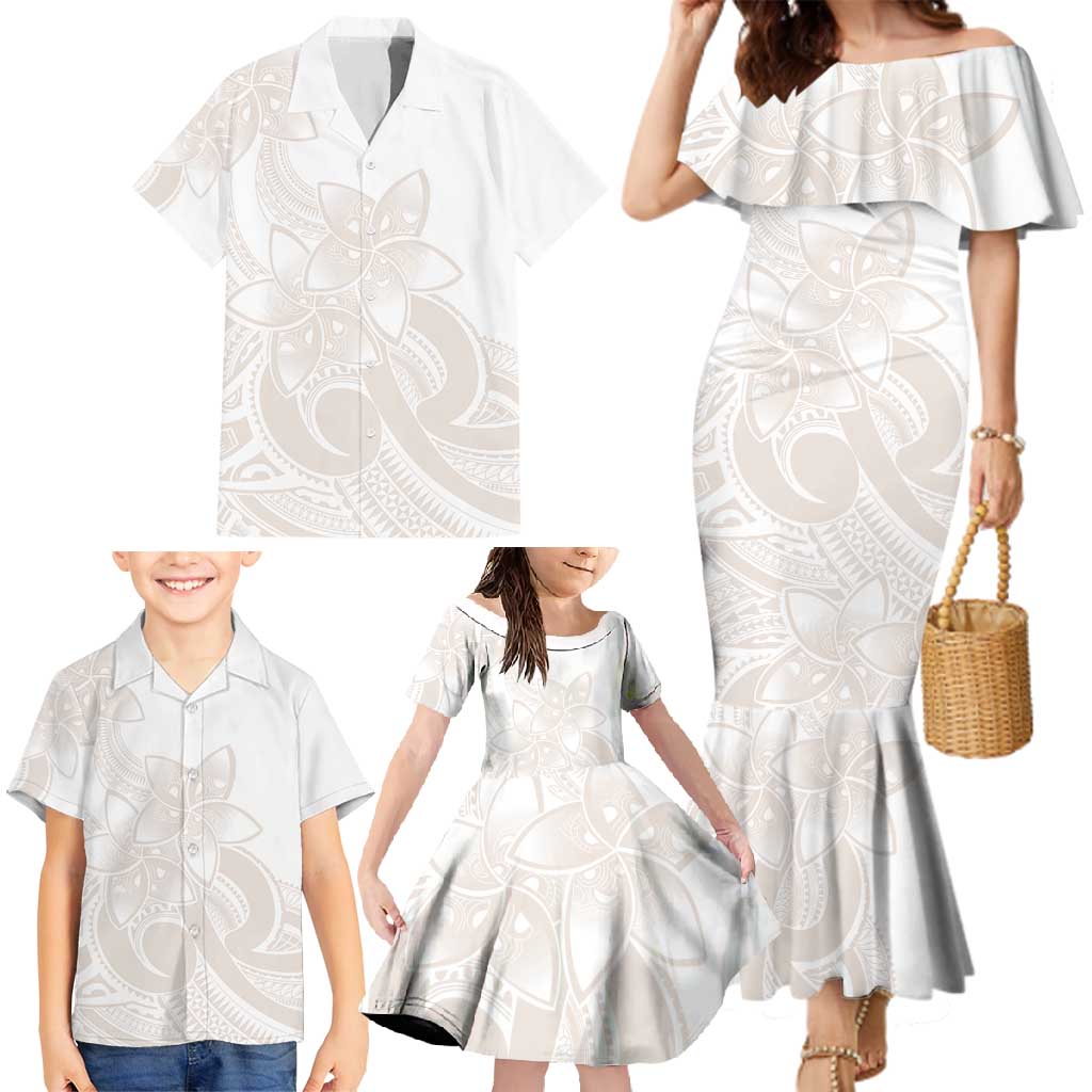Polynesian Tribal Plumeria Lotu Tamaiti Family Matching Mermaid Dress and Hawaiian Shirt Pastel Nude - Polynesian Pride