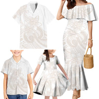 Polynesian Tribal Plumeria Lotu Tamaiti Family Matching Mermaid Dress and Hawaiian Shirt Pastel Nude - Polynesian Pride
