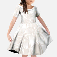 Polynesian Tribal Plumeria Lotu Tamaiti Family Matching Off The Shoulder Long Sleeve Dress and Hawaiian Shirt Pastel Nude - Polynesian Pride