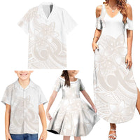 Polynesian Tribal Plumeria Lotu Tamaiti Family Matching Summer Maxi Dress and Hawaiian Shirt Pastel Nude - Polynesian Pride