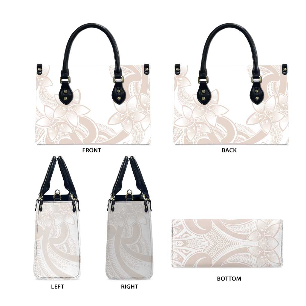 Polynesian Tribal Plumeria Lotu Tamaiti Leather Bag Pastel Nude - Polynesian Pride
