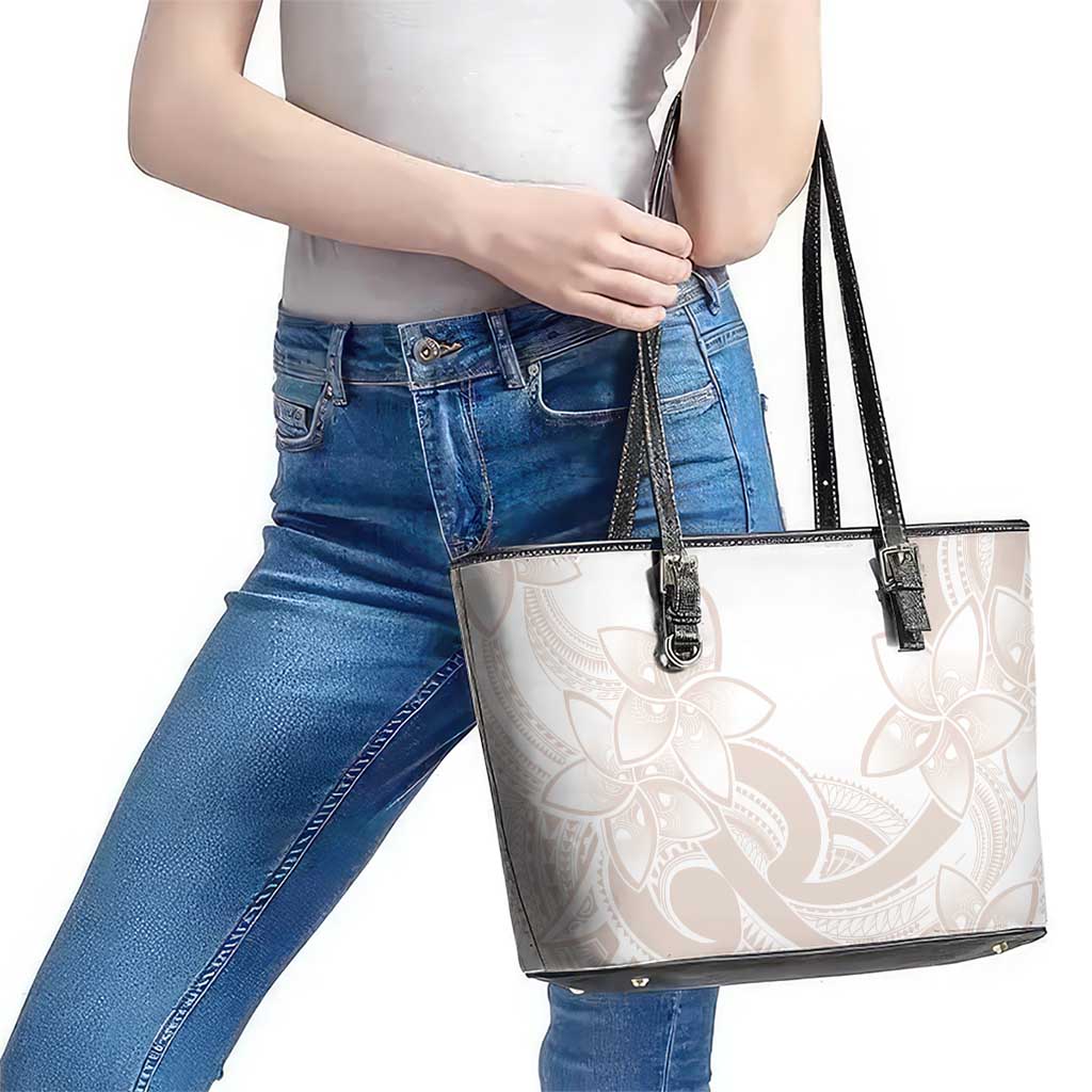 Polynesian Tribal Plumeria Lotu Tamaiti Leather Tote Bag Pastel Nude LT9 - Polynesian Pride