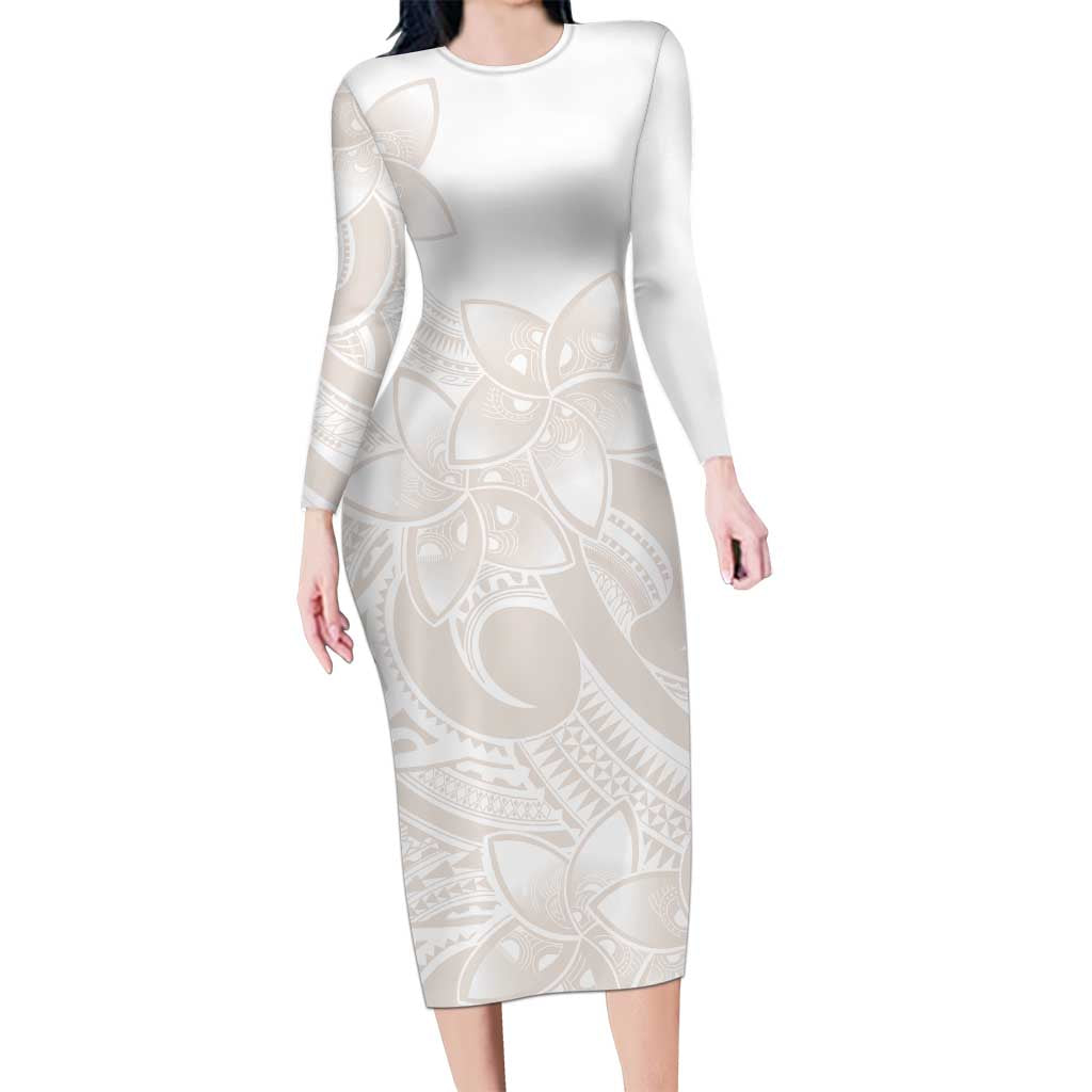 nude long sleeve bodycon dress Polynesian Tribal Plumeria Lotu Tamaiti Long Sleeve Bodycon Dress Pastel  Nude