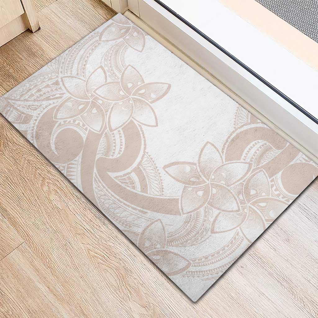Polynesian Tribal Plumeria Lotu Tamaiti Rubber Doormat Pastel Nude - Polynesian Pride