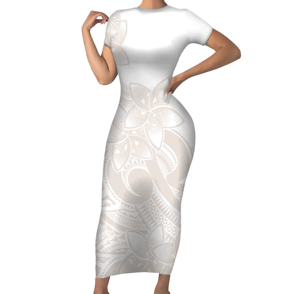 Polynesian Tribal Plumeria Lotu Tamaiti Short Sleeve Bodycon Dress Pastel  Nude