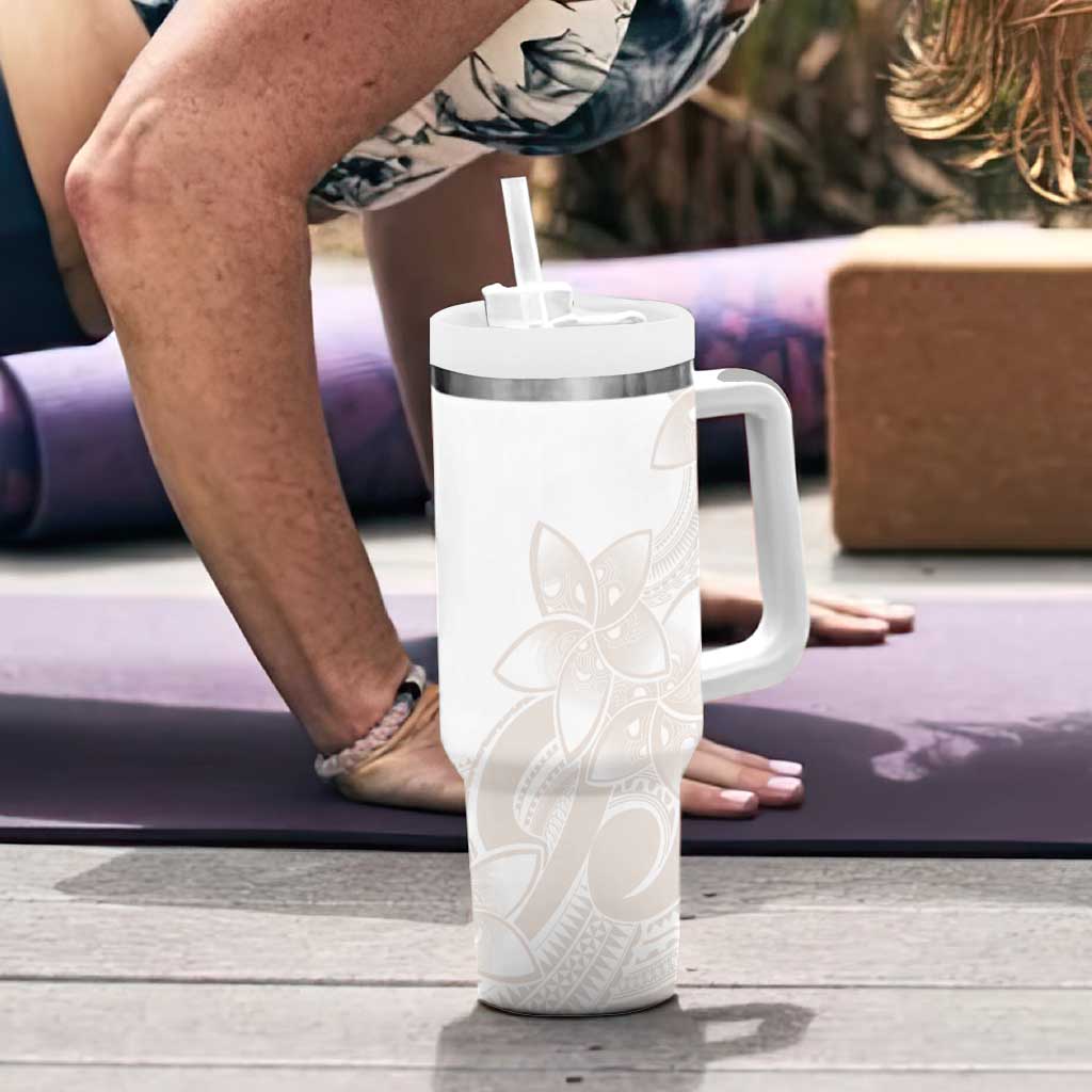 Polynesian Tribal Plumeria Lotu Tamaiti Tumbler With Handle Pastel Nude - Polynesian Pride