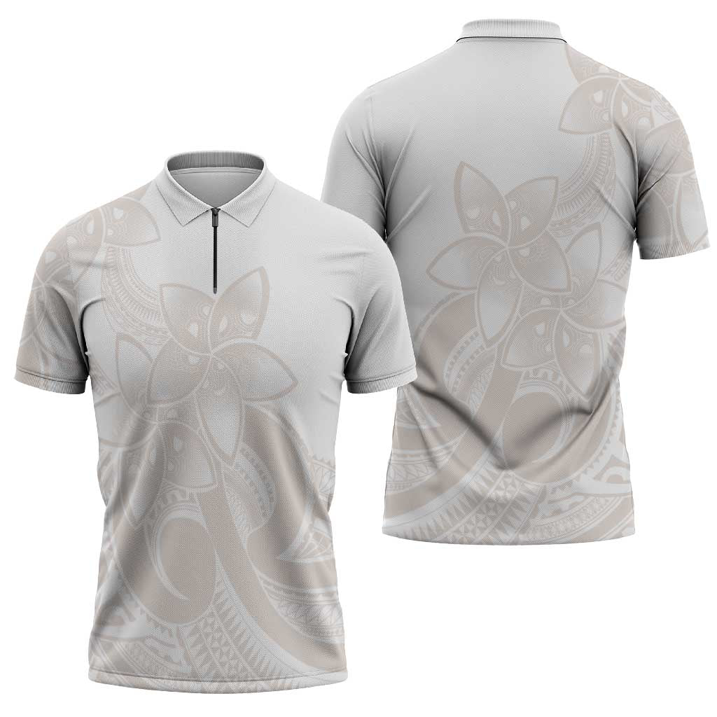 Polynesian Tribal Plumeria Lotu Tamaiti Zipper Polo Shirt Pastel Nude - Polynesian Pride