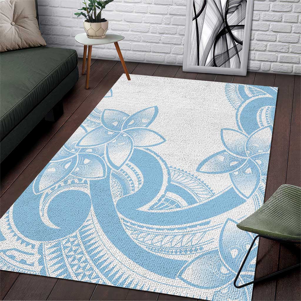 Polynesian Tribal Plumeria Lotu Tamaiti Area Rug Pastel Sky Blue - Polynesian Pride