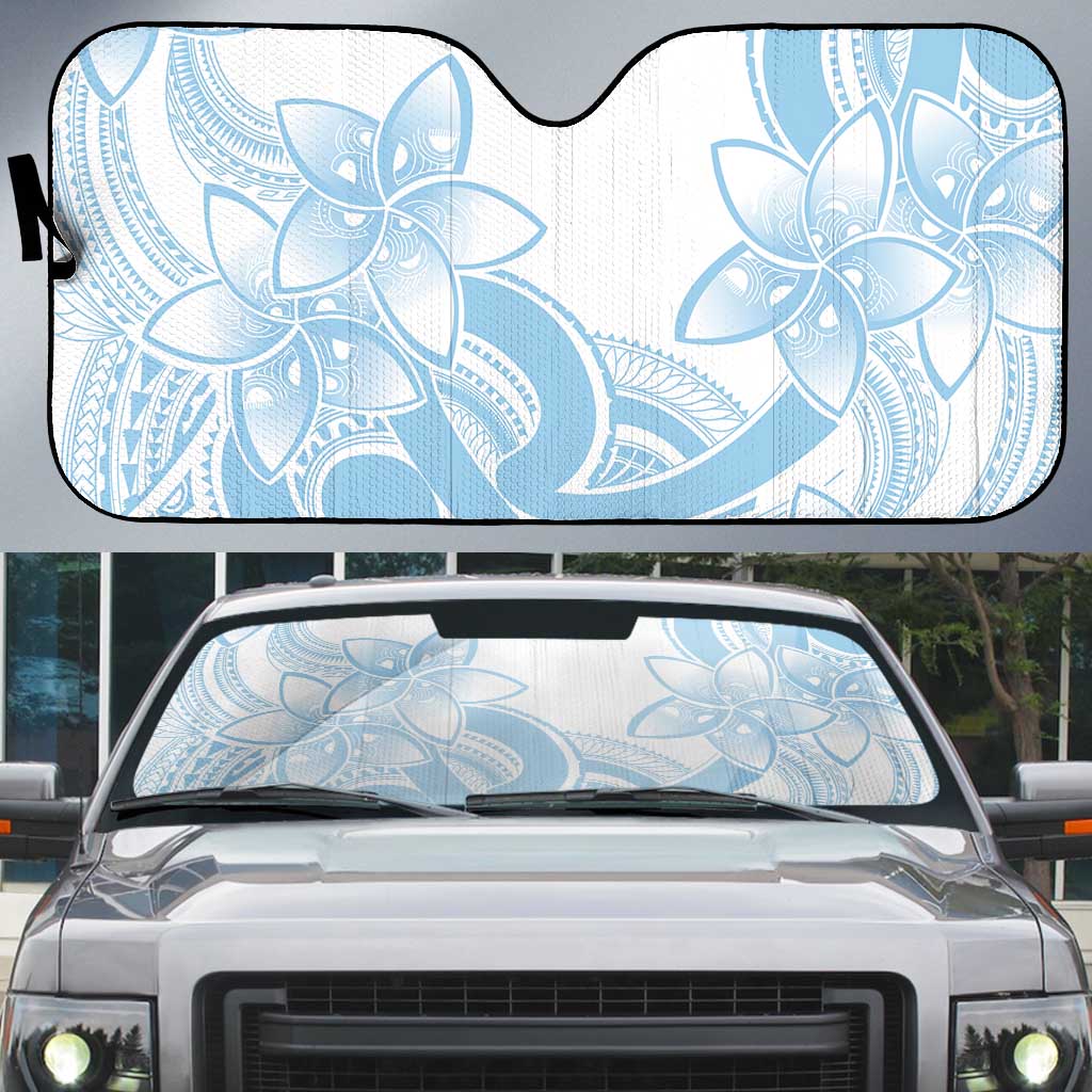 Polynesian Tribal Plumeria Lotu Tamaiti Auto Sun Shade Pastel Sky Blue - Polynesian Pride