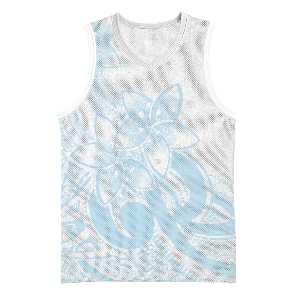 Polynesian Tribal Plumeria Lotu Tamaiti Basketball Jersey Pastel Sky Blue - Polynesian Pride