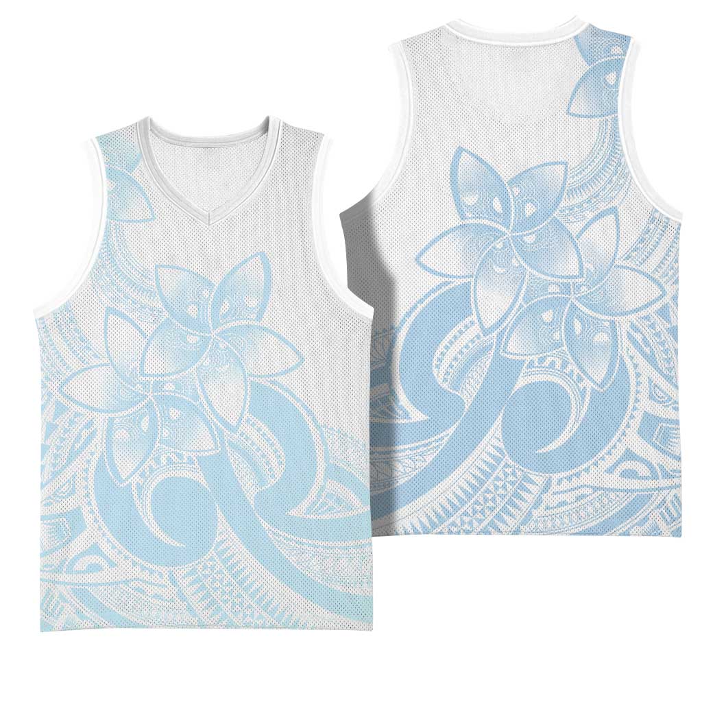 Polynesian Tribal Plumeria Lotu Tamaiti Basketball Jersey Pastel Sky Blue - Polynesian Pride