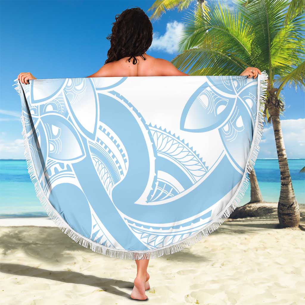 Polynesian Tribal Plumeria Lotu Tamaiti Beach Blanket Pastel Sky Blue - Polynesian Pride