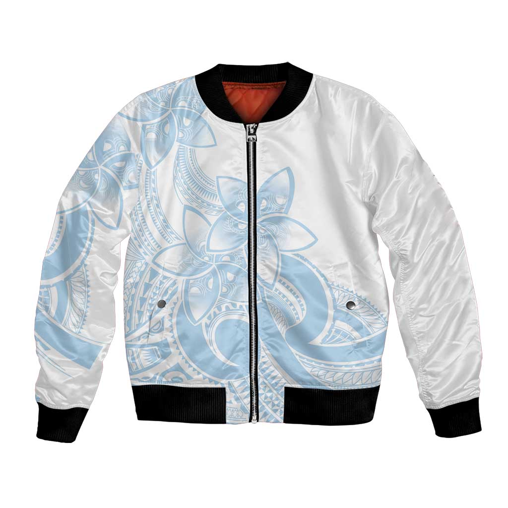 Polynesian Tribal Plumeria Lotu Tamaiti Bomber Jacket Pastel Sky Blue LT9 Unisex Blue - Polynesian Pride