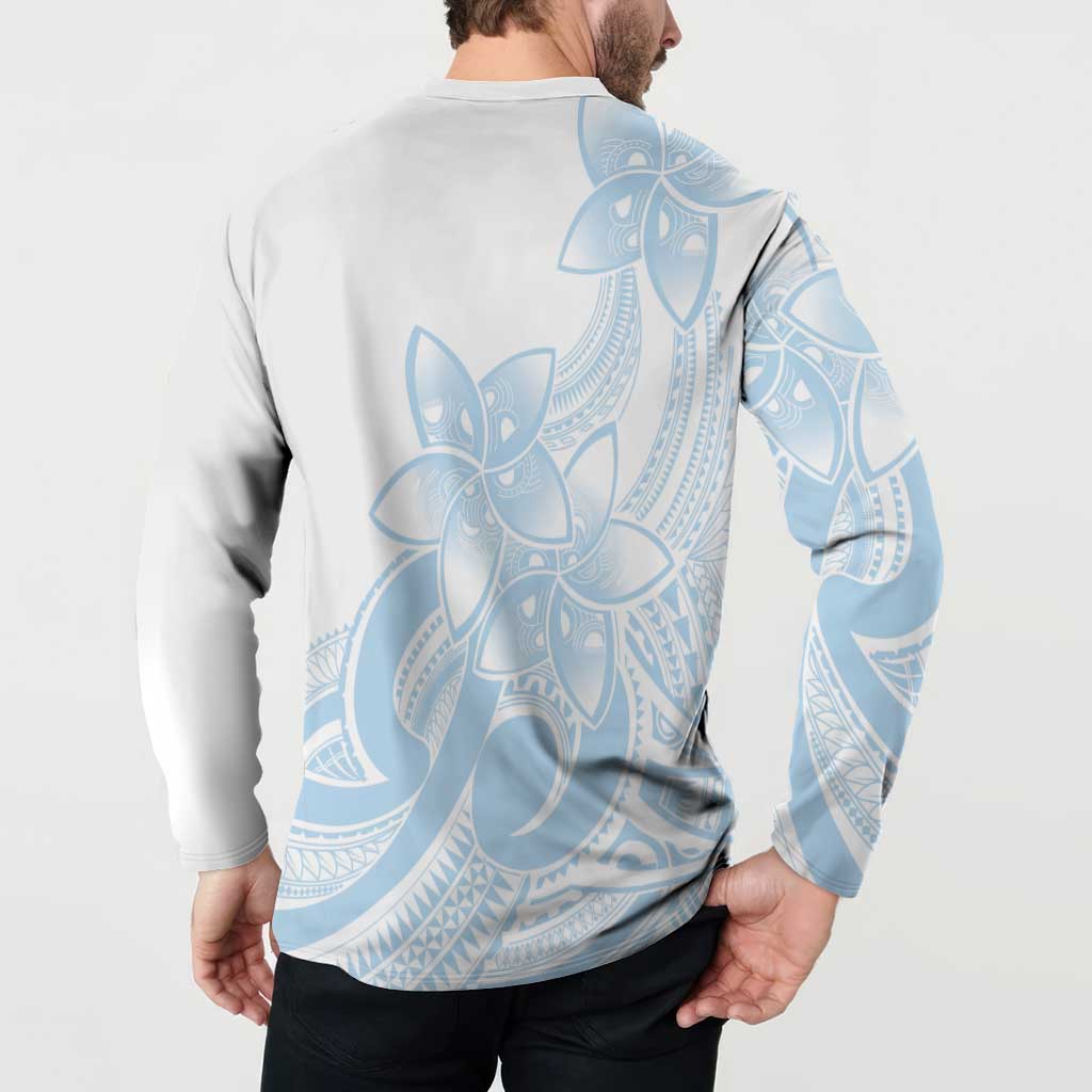 Polynesian Tribal Plumeria Lotu Tamaiti Button Sweatshirt Pastel Sky Blue - Polynesian Pride