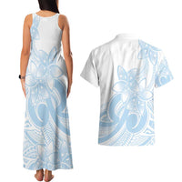 Polynesian Tribal Plumeria Lotu Tamaiti Couples Matching Tank Maxi Dress and Hawaiian Shirt Pastel Sky Blue - Polynesian Pride