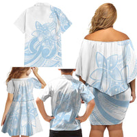 Polynesian Tribal Plumeria Lotu Tamaiti Family Matching Off Shoulder Short Dress and Hawaiian Shirt Pastel Sky Blue - Polynesian Pride