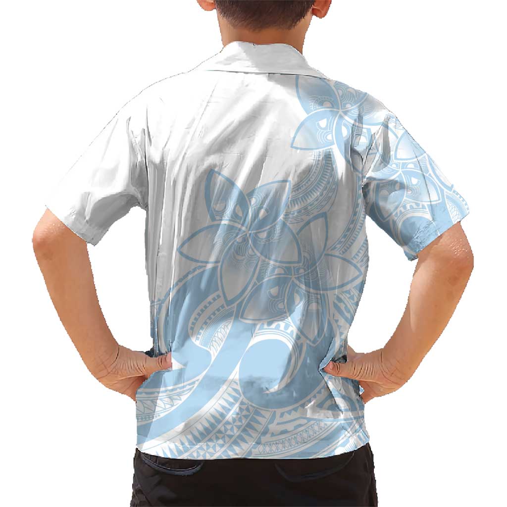 Polynesian Tribal Plumeria Lotu Tamaiti Family Matching Short Sleeve Bodycon Dress and Hawaiian Shirt Pastel Sky Blue - Polynesian Pride