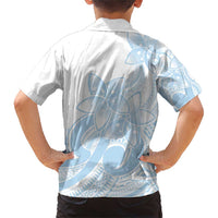 Polynesian Tribal Plumeria Lotu Tamaiti Family Matching Short Sleeve Bodycon Dress and Hawaiian Shirt Pastel Sky Blue - Polynesian Pride