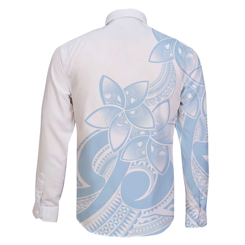 Polynesian Tribal Plumeria Lotu Tamaiti Family Matching Short Sleeve Bodycon Dress and Hawaiian Shirt Pastel Sky Blue - Polynesian Pride