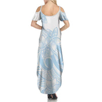 Polynesian Tribal Plumeria Lotu Tamaiti Family Matching Summer Maxi Dress and Hawaiian Shirt Pastel Sky Blue - Polynesian Pride
