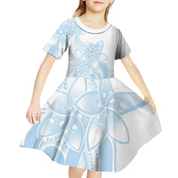 Polynesian Tribal Plumeria Lotu Tamaiti Kid Short Sleeve Dress Pastel Sky Blue - Polynesian Pride