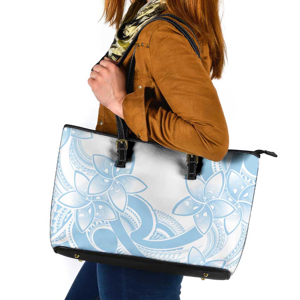 Polynesian Tribal Plumeria Lotu Tamaiti Leather Tote Bag Pastel Sky Blue LT9 Blue - Polynesian Pride